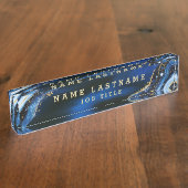Professionele Elegante Marine Blauw Goud Agaat Naambordje (Zijkant)