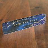 Professionele Elegante Marine Blauw Goud Agaat Naambordje (Zijkant)