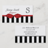 Professionele Elegante rode strepen monogram Visitekaartje (Voorkant / Achterkant)
