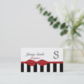 Professionele Elegante rode strepen monogram Visitekaartje (Staand voorkant)