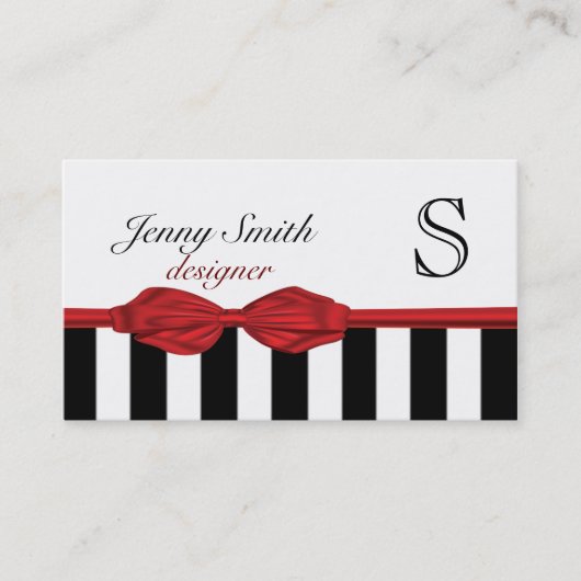 Professionele Elegante rode strepen monogram Visitekaartje (Voorkant)