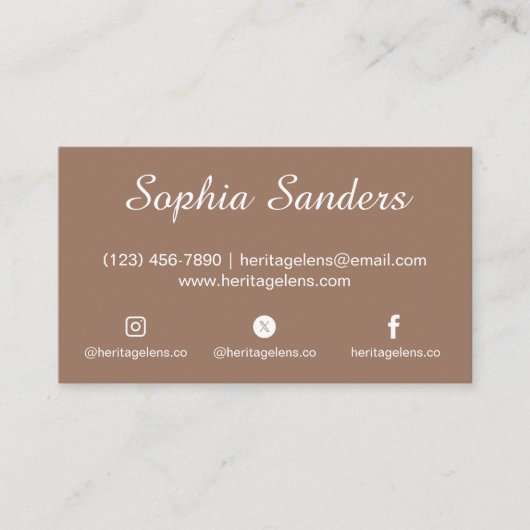 Professionele Elegante Warm Aardse Taupe Wit Schoo Visitekaartje (Voorkant)