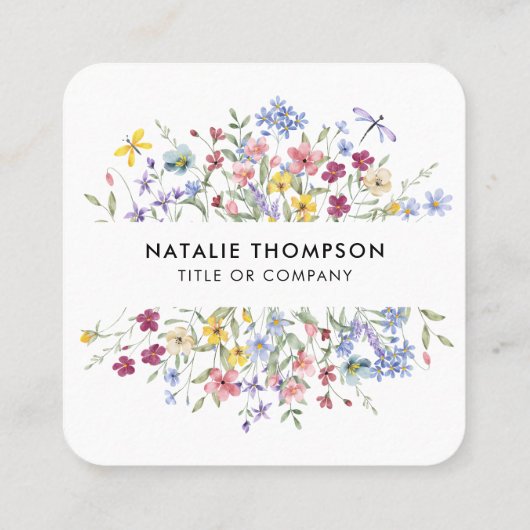 Professionele Elegante Waterverf Wildflower QR-cod Vierkante Visitekaartje (Achterkant)