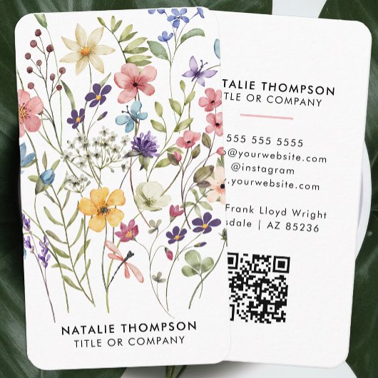 Professionele Elegante Waterverf Wildflower QR-cod Visitekaartje