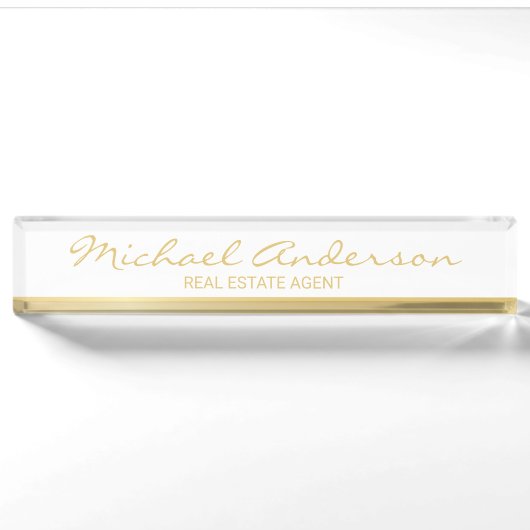 Professionele Elegante Wit en Goud Naambordje (Voorkant)