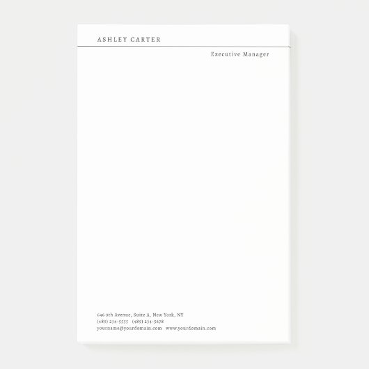 Professionele elegante witte effen minimalistische post-it® notes (Voorkant)