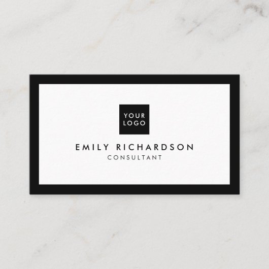 Professionele elegante witte effen zwarte rand log visitekaartje (Voorkant)