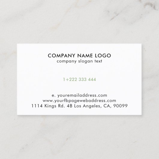 Professionele Elegante Witte Salie Groene Aangepas Visitekaartje (Achterkant)