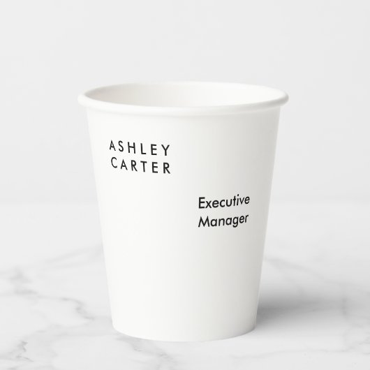 Professionele elegante witte vlakke minimalistisch papieren bekers (Voorkant)