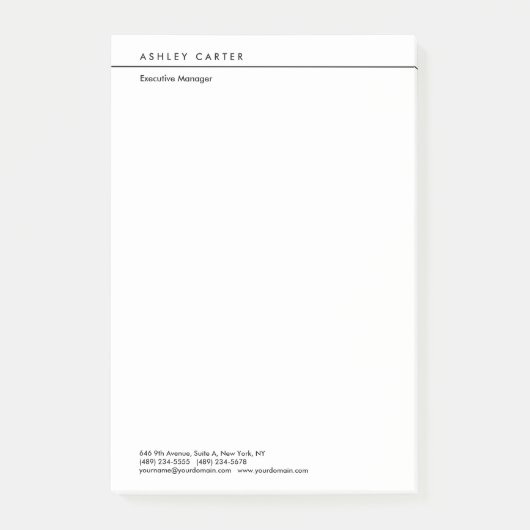 Professionele elegante witte vlakke minimalistisch post-it® notes (Voorkant)