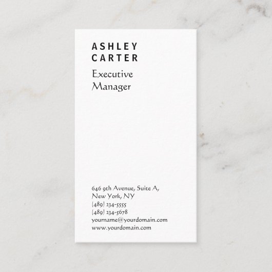 Professionele elegante witte vlakte manager modern visitekaartje (Voorkant)