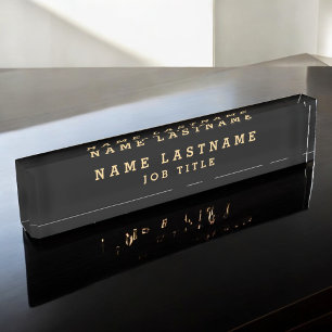 Professionele Elegante Zwart Goud Desk Naambordje