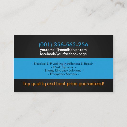 Professionele Elektro & Loodgieterscontractant Visitekaartje (Achterkant)