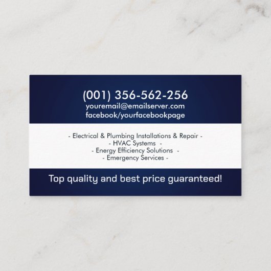 Professionele Elektro & Loodgieterscontractant Visitekaartje (Achterkant)
