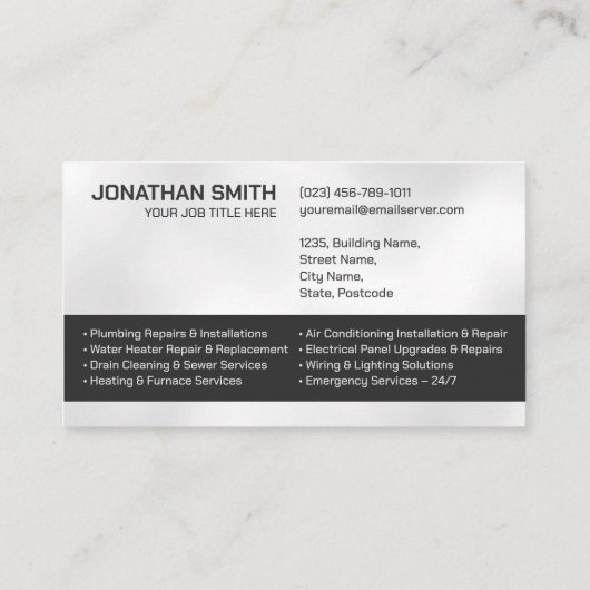 Professionele Elektro & Loodgieterscontractant Visitekaartje (Achterkant)
