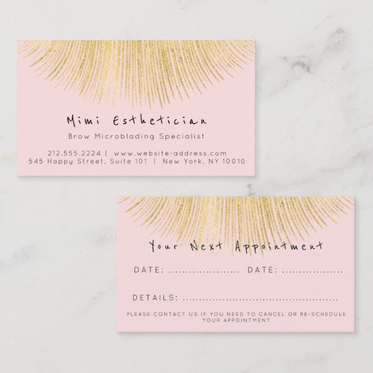 Professionele estheticus Lashes Gold Roos Powder Afsprakenkaartje (Voorkant / Achterkant)