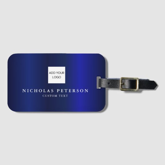 Professionele Executive Metallic Navy Company Logo Bagagelabel (Voorkant (horizontaal))