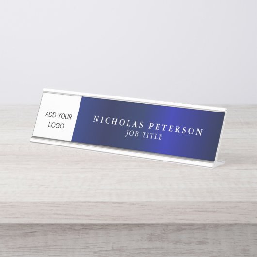 Professionele Executive Metallic Navy Company Logo Bureau Naambordje (Voorkant)