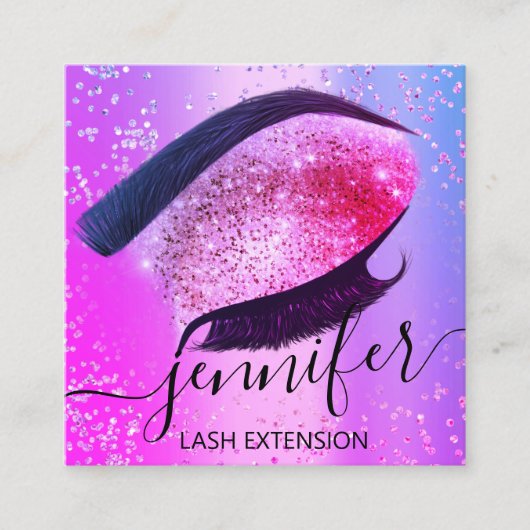 Professionele Eyelash Extension Makeup Hot Pink Vierkante Visitekaartje (Voorkant)