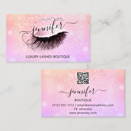 Professionele Eyelash QR Code roze holograaf Visitekaartje (Voorkant / Achterkant)