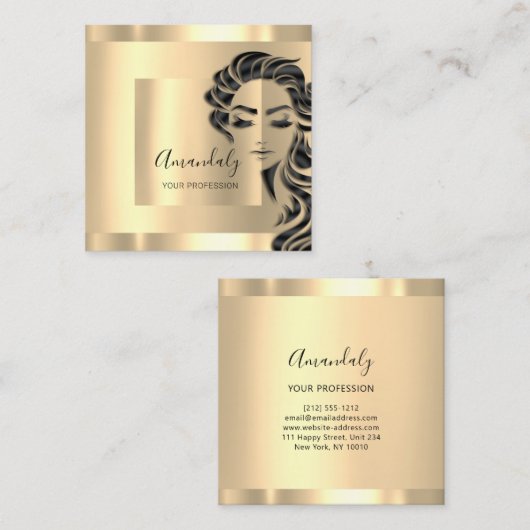 Professionele Eyelashes Hair Salon Gold Square Vierkante Visitekaartje (Voorkant / Achterkant)