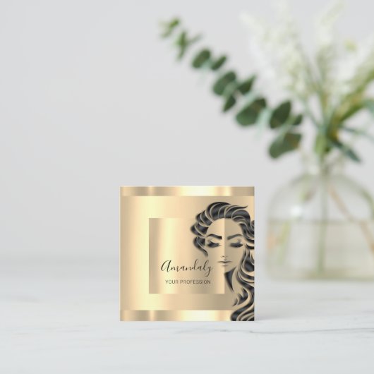 Professionele Eyelashes Hair Salon Gold Square Vierkante Visitekaartje (Staand voorkant)