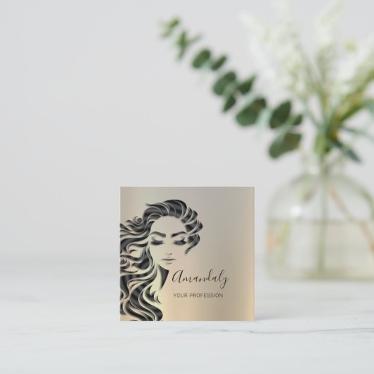 Professionele Eyelashes Hair Salon Gray Square Vierkante Visitekaartje (Staand voorkant)