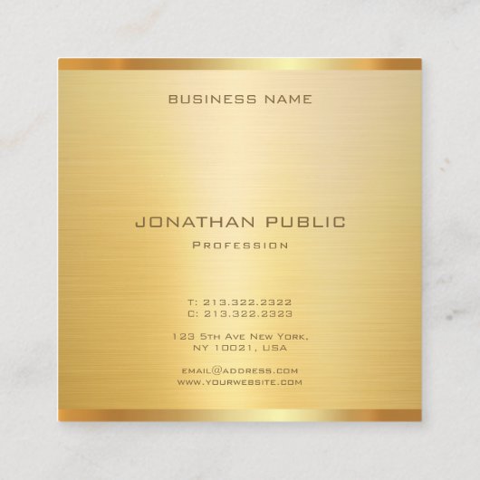 Professionele Faux Gold Elegante Moderne Sjabloon Vierkante Visitekaartje (Achterkant)