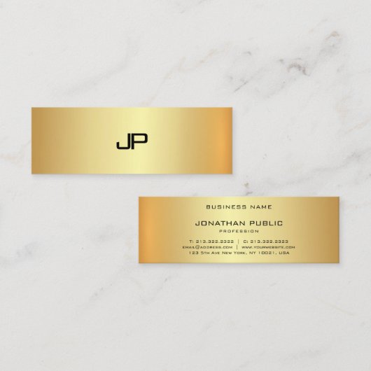 Professionele Faux Gold Monogram Elegant Modern Mini Visitekaartje (Voorkant / Achterkant)