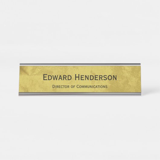 Professionele Faux Gold Texture Naam en Functie Bureau Naambordje (Voorkant)