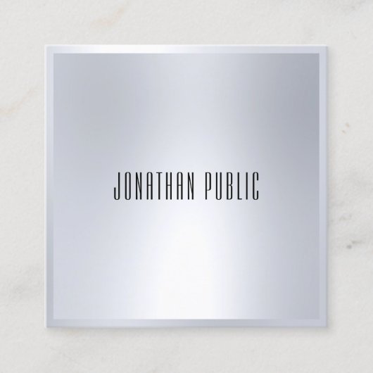 Professionele Faux Silver Elegant Moderne Sjabloon Vierkante Visitekaartje (Voorkant)