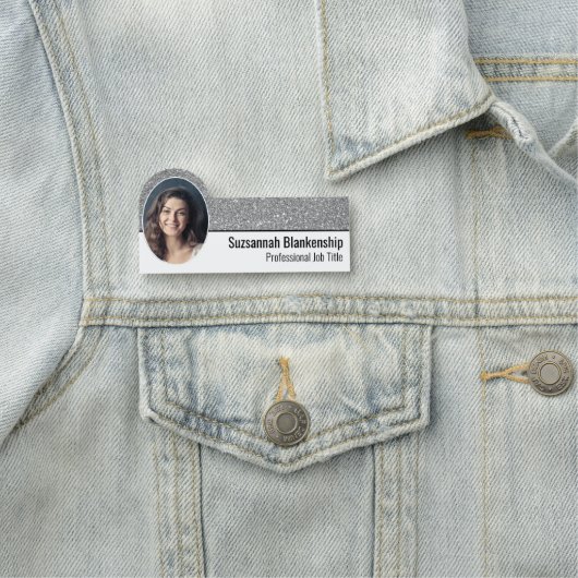 Professionele Faux Silver Glitter Custom Photo Naamplaatje (In situ)