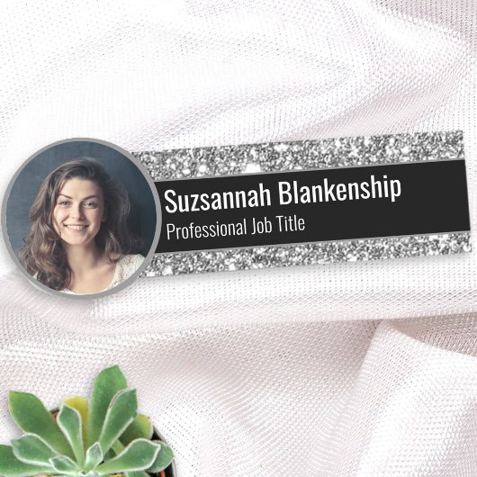 Professionele Faux Silver Glitter Custom Photo Naamplaatje