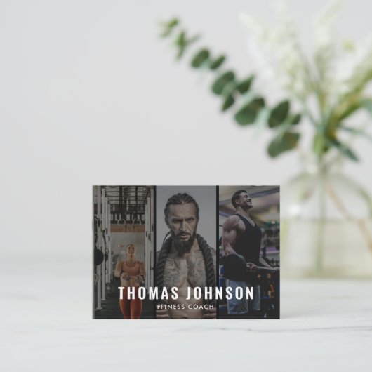 Professionele Fitness Coach Social Media 3 Foto Visitekaartje (Staand voorkant)