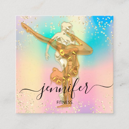 Professionele fitnessness - Dance Gold Holograaf Vierkante Visitekaartje (Voorkant)