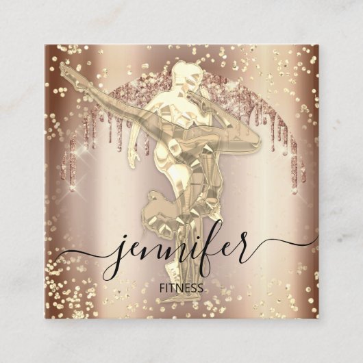 Professionele fitnessness Dance Roos Gold School Vierkante Visitekaartje (Voorkant)