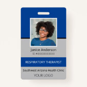 Professionele Foto Blauw en Grijs Werknemersbeveil Badge (Voorkant)