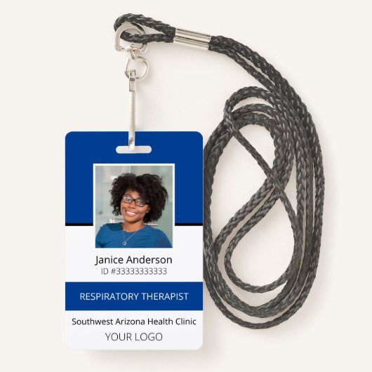 Professionele Foto Blauw Medewerker ID Badge (Voorkant met draagriem)