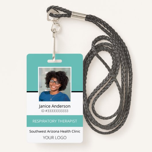 Professionele foto Blauwgroen werknemer ID-badge Badge (Voorkant met draagriem)
