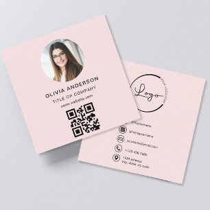 Professionele Foto Blush Roze QR Code Social Media Vierkante Visitekaartje