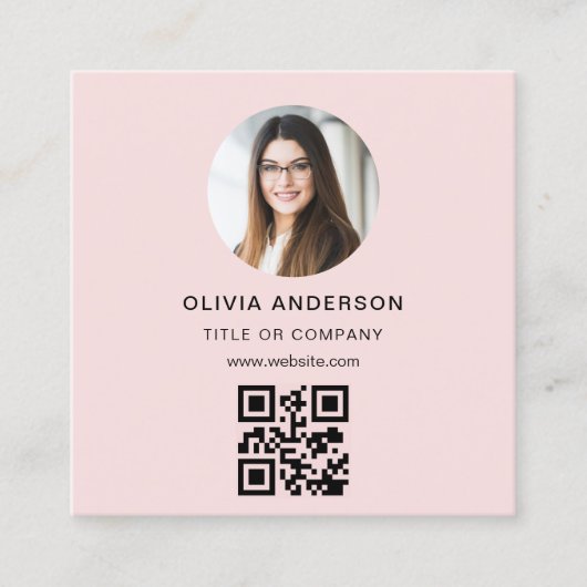 Professionele Foto Blush Roze QR Code Social Media Vierkante Visitekaartje (Voorkant)