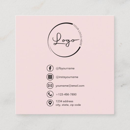 Professionele Foto Blush Roze QR Code Social Media Vierkante Visitekaartje (Achterkant)