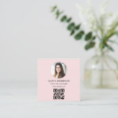 Professionele Foto Blush Roze QR Code Social Media Vierkante Visitekaartje (Staand voorkant)