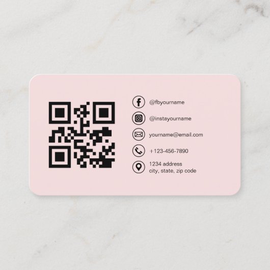 Professionele Foto Blush Roze QR Code Social Media Visitekaartje (Achterkant)