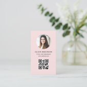 Professionele Foto Blush Roze QR Code Social Media Visitekaartje (Staand voorkant)