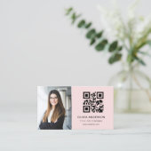 Professionele Foto Blush Roze QR Code Social Media Visitekaartje (Staand voorkant)