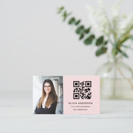 Professionele Foto Blush Roze QR Code Social Media Visitekaartje (Staand voorkant)