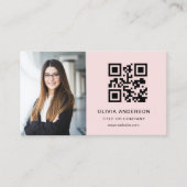 Professionele Foto Blush Roze QR Code Social Media Visitekaartje (Voorkant)