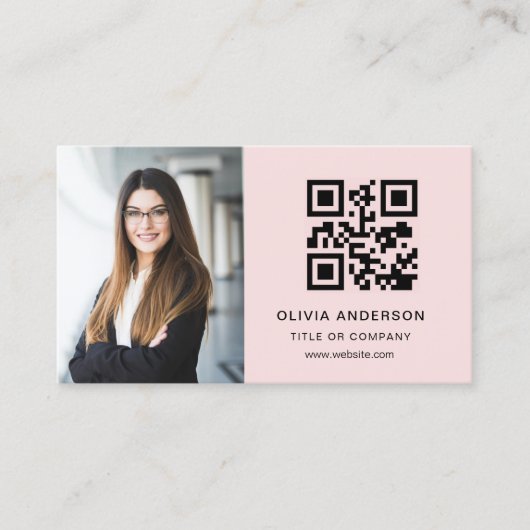 Professionele Foto Blush Roze QR Code Social Media Visitekaartje (Voorkant)