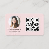 Professionele Foto Blush Roze QR Code Social Media Visitekaartje (Voorkant)